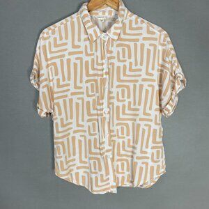 Sunburst Kiss Top Abstract Print Women Size Small White Cream Artsy Blouse Funky